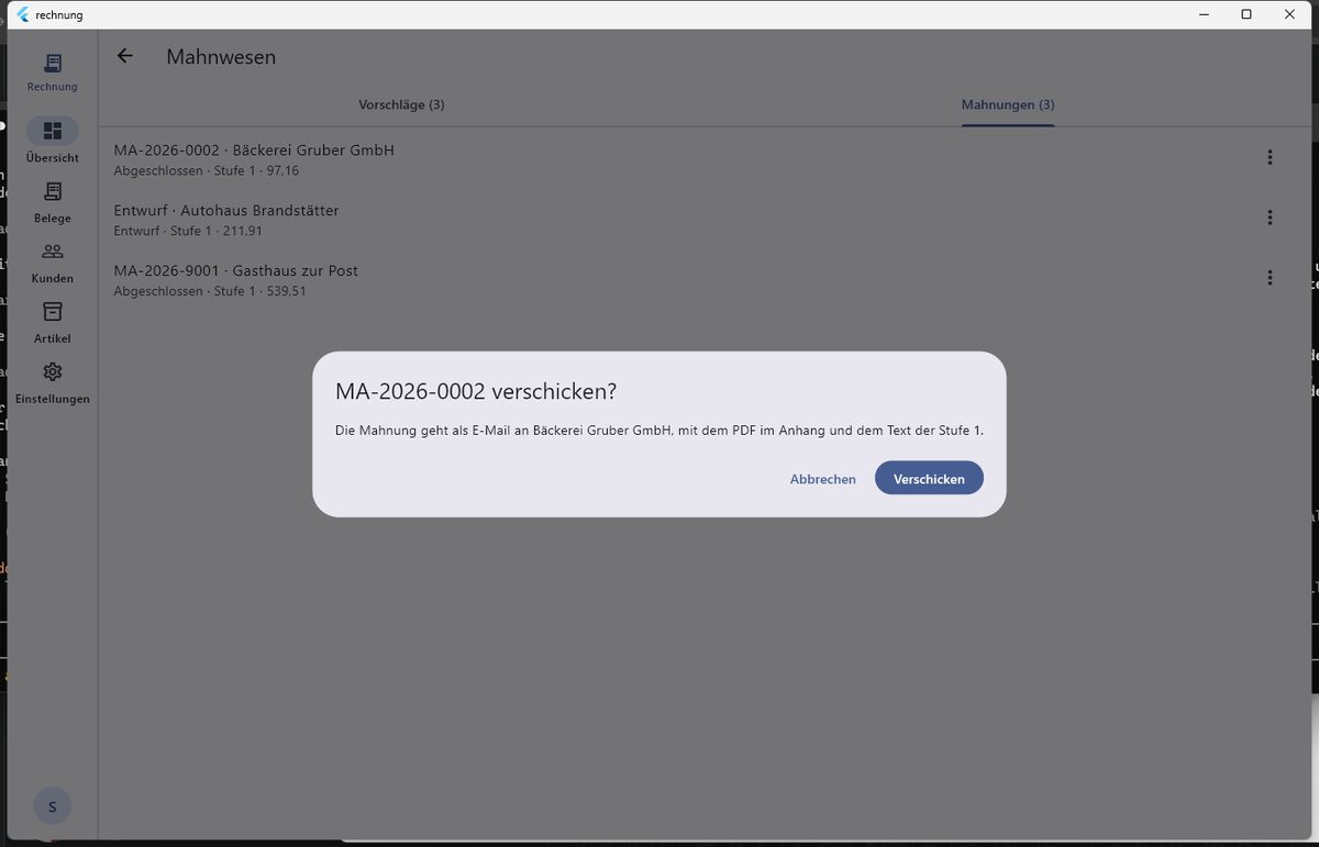 Verschicken fragt vorher nach