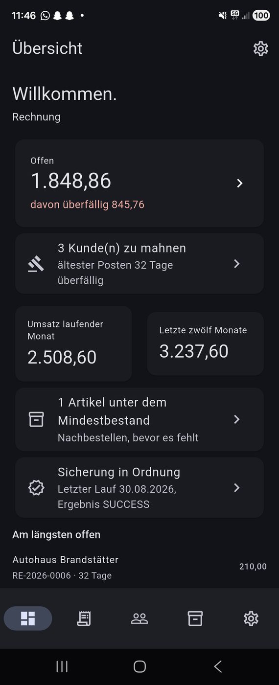 Dieselbe Übersicht am Telefon