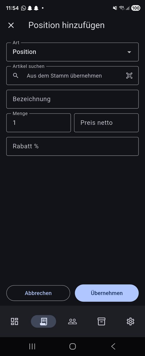 Eine Position erfassen, mit dem Strichcode-Knopf rechts