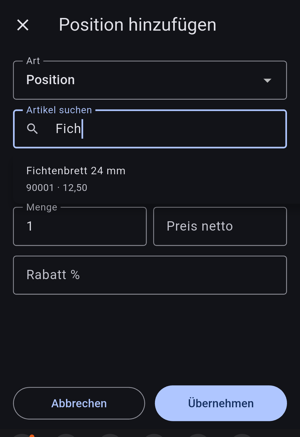 Die Artikelsuche auf dem Telefon