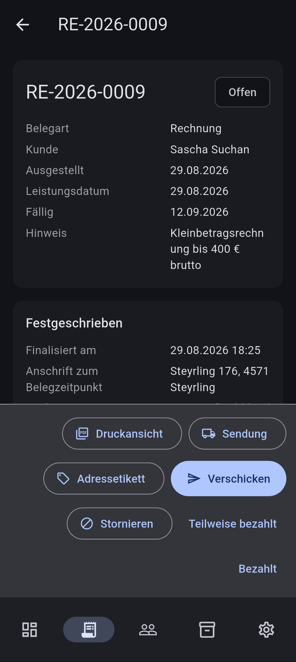 Ein Beleg auf dem Telefon